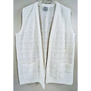 VTG Milrank Sweater Vest Cardigan Open Front Cream Off White Granny Core M L EUC